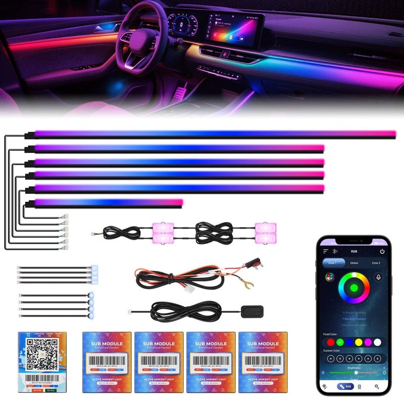 WEBUPAR New Version Dreamcolor Acrylic Car Interior Lights 18 in 1 RGB Car Ambient Lighting Kit APP Control Zoned Control System 252 Color Modes DIY 16 Million Colors Music Sound Active Neon LED Strip Lights - Image 1